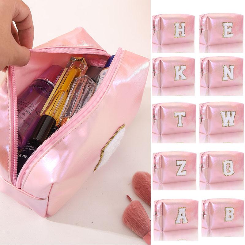 Women Handbag Travel Cosmetic Organizer 26 Letter Embroidered Makeup Bag Octagonal Toiletries Bag Large Capacity Storage Bag