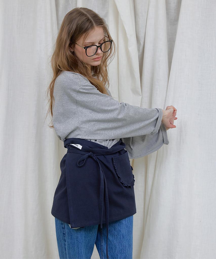 Lonkeu Cotton Apron Layered Wrap Skirt (Navy)