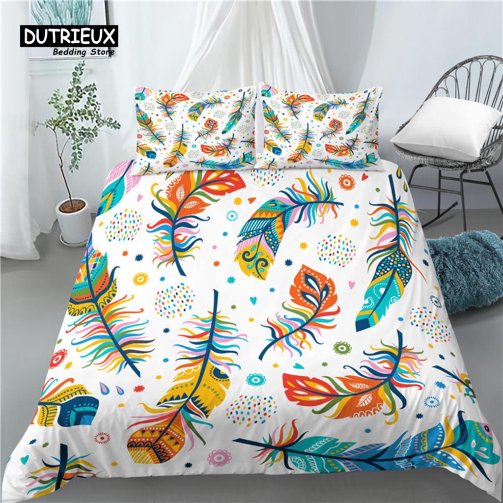 

Comforter Home Living Luxury 3D Feather Print 2/3Pcs Comfortable Bedding Sets Queen And King Eu/Us/Au Size Comforter (quilt)-EU Single(135*200cm)3pcs