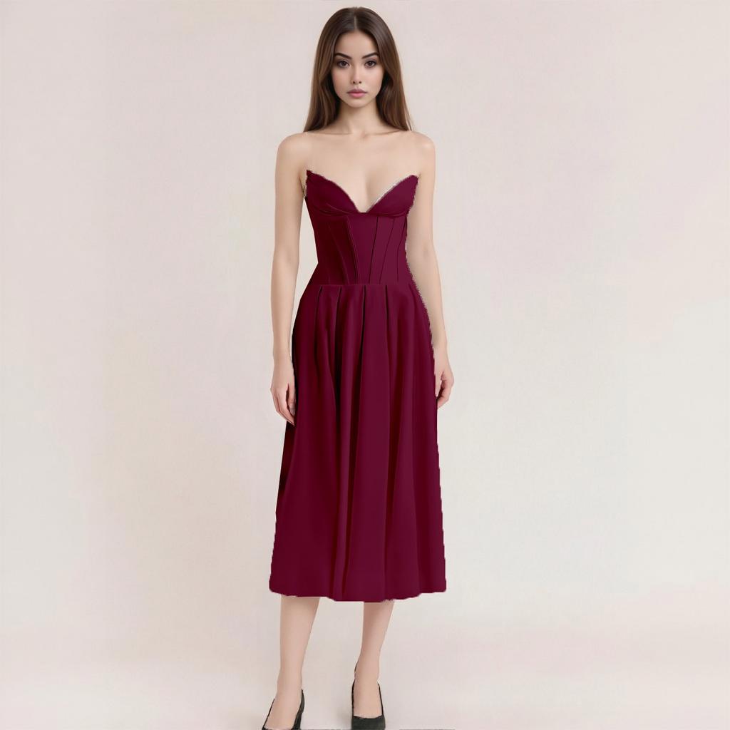 Ladies Summer Temperament With Breast Fish Sexy Slim Fishtail Fishtail Skirt Long Solid Color Dress