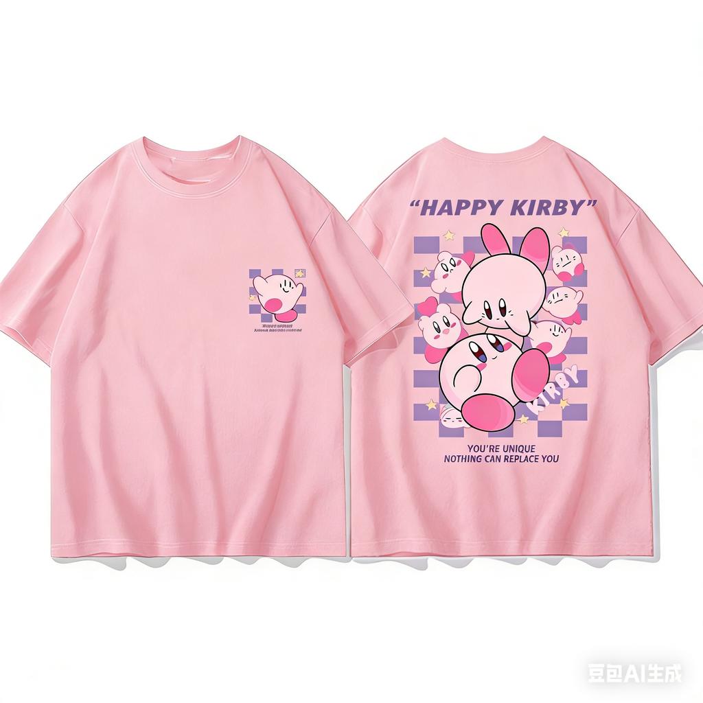 Adult and Children Kirby Face Expression Pure Cotton YKT TShirt Suitable for Staying Home or Going Out