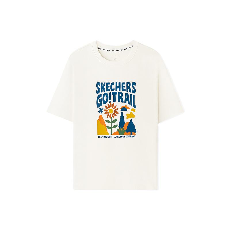 Skechers Comfortable Soft Fashionable Versatile Short Sleeve T-Shirt Unisex tops Beige L225U196-0683 L