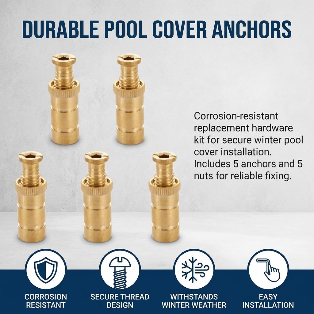 Brass Pool Cover Anchor Kit Corrosion Resistant Replacement Hardware for Winter Pool Covers