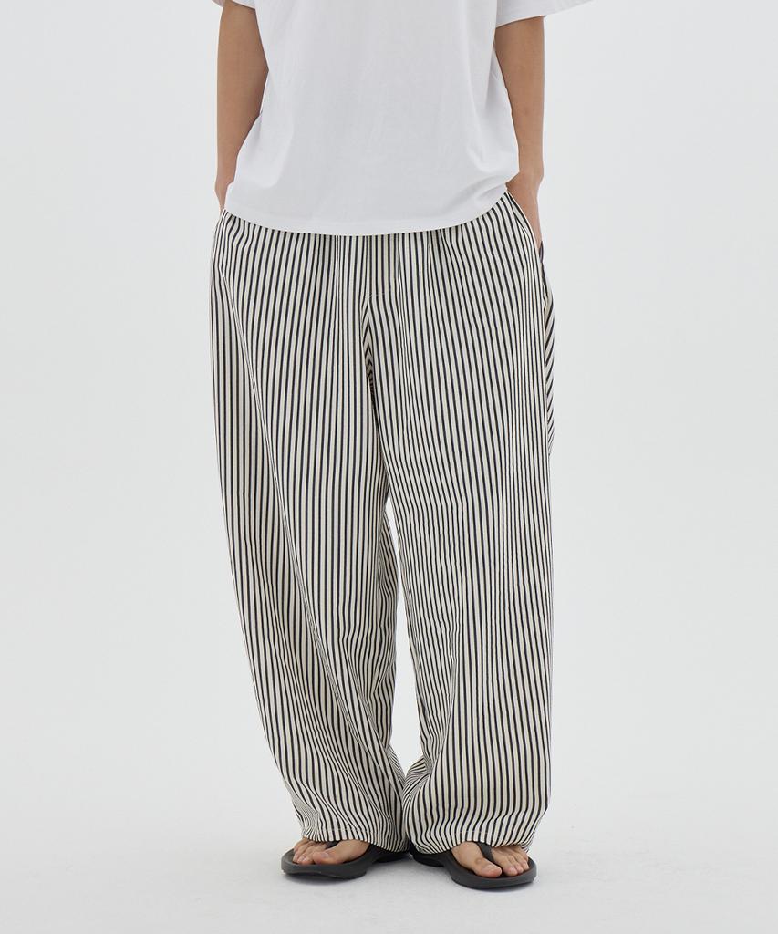 URBANAGE [2Pack] Balloon Fit Curved Stripe Pintuck Elastic Pants_3Color (Type A)