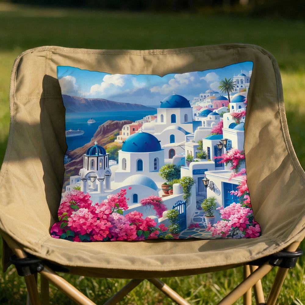 Santorini Landscape Cushion Cover Soft Reversible  Durable Pillow Cover  MultiScene Use for Home  Car Daily Comfort