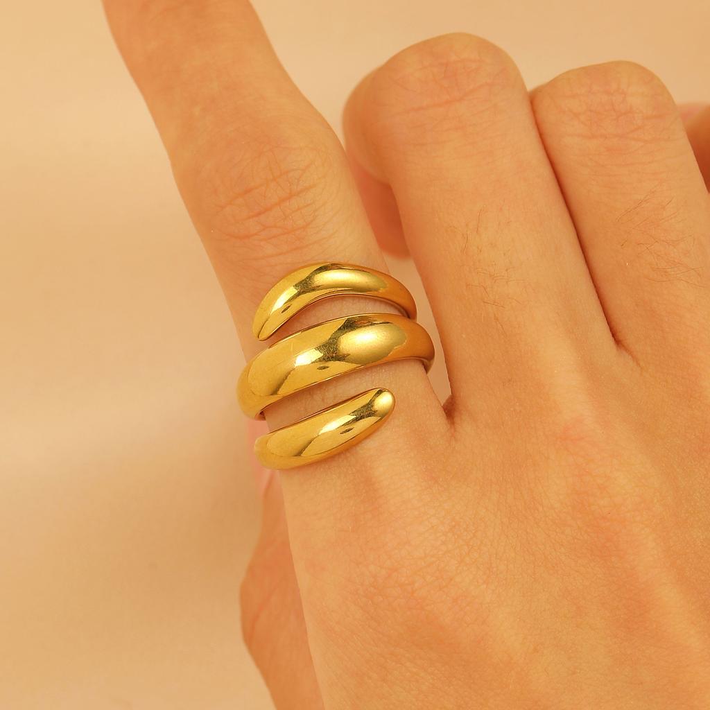 2026 Stil 18k Echtgold Edelstahlring Französischer leichter Luxusstil Wassertropfen glänzend Gold offener Ring Schmuck Frauen