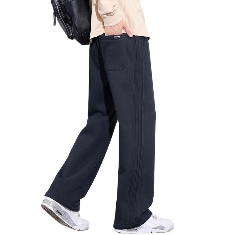 Herren Schwergewicht Samt Strick Winter Gerade Hose mit Drei-Streifen - Locker, Trendig, Hochwertige Freizeit Sportbekleidung.