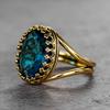 Gorgeous Big Oval Blue Cubic Zirconia Gold Color Rings for Women Temperament Elegant Lady Anniversary Party Retro Jewelry