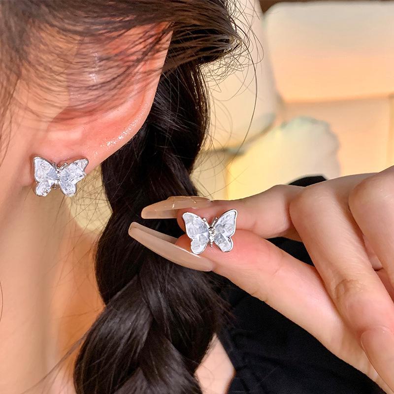 Blue Gradient Crystal Butterfly Earrings in S925 Silver
