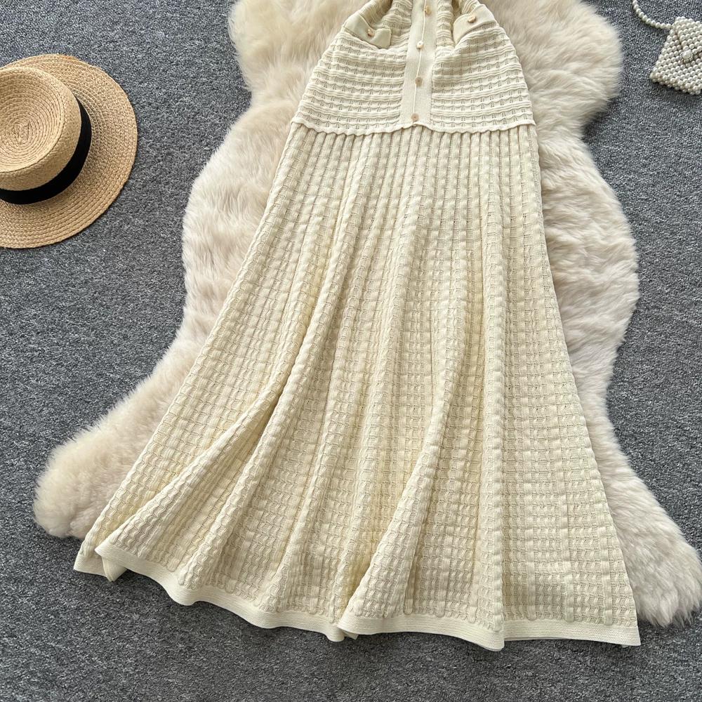 Summer Autumn Knitted Sweater Dress for Women Fashion Short Sleeve Single-breasted Hollow Out Elastic Simple Prom Dresses