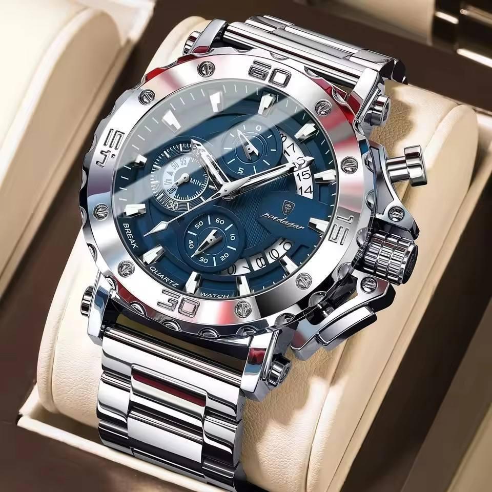 POEDAGAR Luxury Men Wristwatch Date Luminous Waterproof Quartz Man Clock Chronograph Stainless Steel Fashion Men s Watches