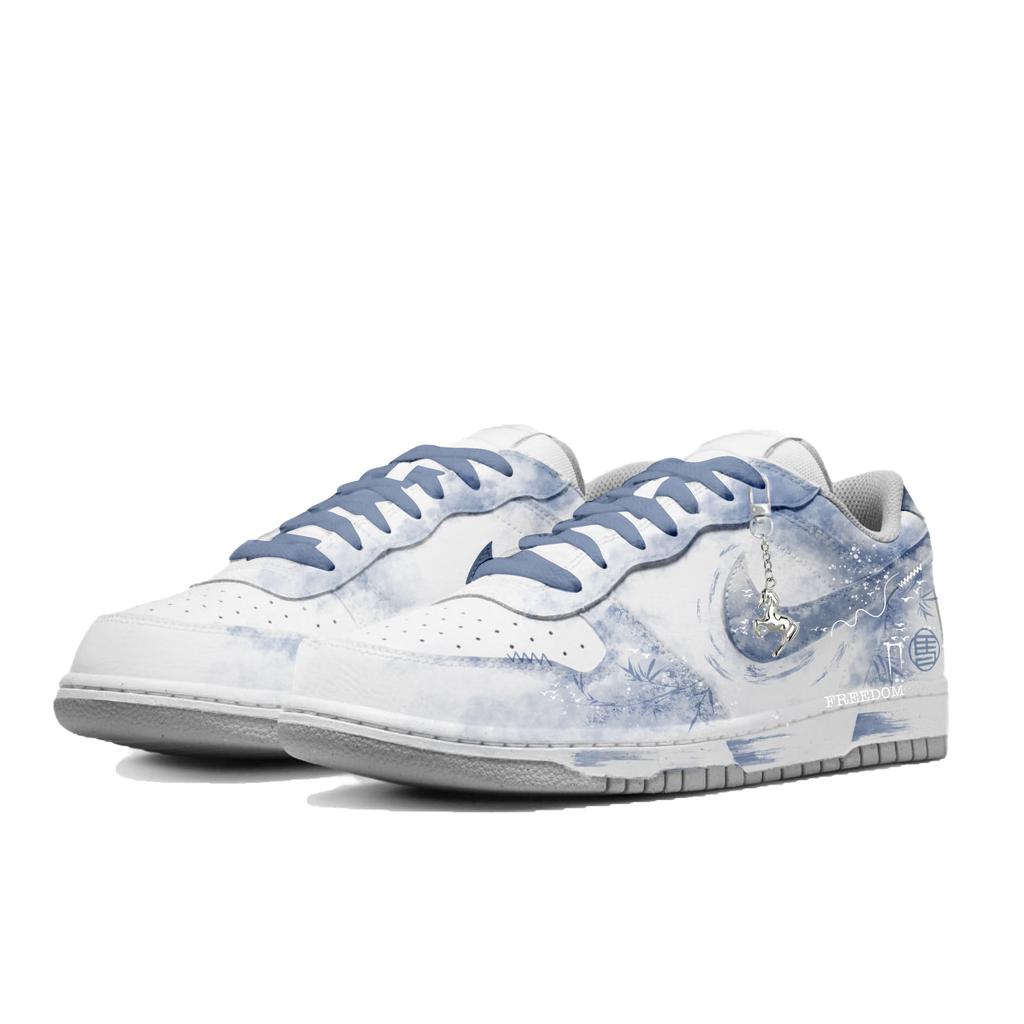 Nike Big Blue Sea Racing Leather Wear resistant And Lightweight Low top Skateboard Shoes Men's Blue White 355152-106(Team60-)