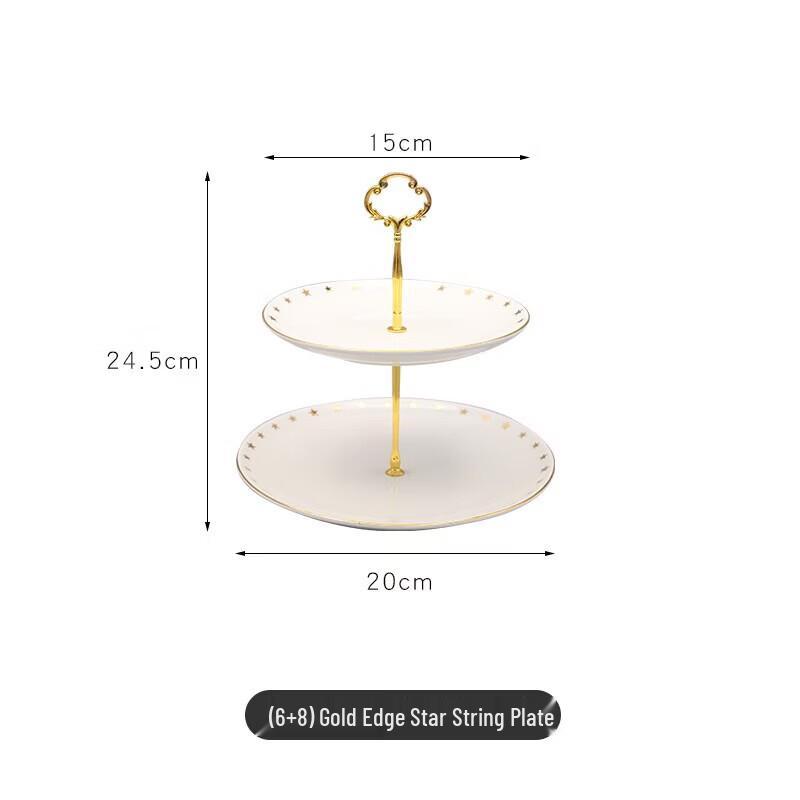 Gold-Rimmed Ceramic 2-Tier Dessert Stand