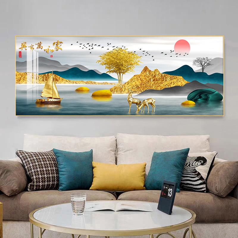 Chinese Golden Deer Rich Tree Canvas Painting Wall Art FengShui Mountain Landscape Stone Posters and Prints Living Room No Frame