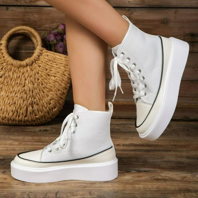 Women Sneakers Lace Up Platform Versatile High Top Comfortable Breathable Vulcanized Shoes Casual Sports Solid Shoe Female 36-43