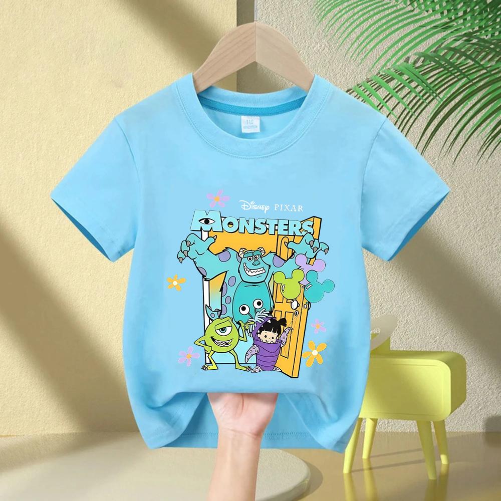 Disney Cartoon Monsters, Inc. Printed T-shirt for Kids 2026 Summer New Street Hip Hop Casual Short Sleeve Y2K Top