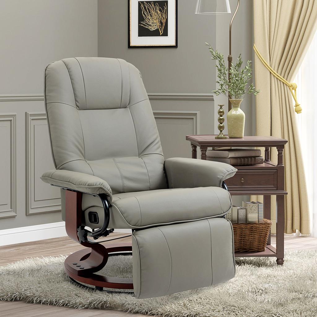 Recliner Chair TV Chair Lounge Chair Faux Leather 360 degrees Swivel Chair 145 degrees Reclining Grey 78 x 87 x 100 cm