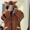 Women's Cute Cartoon Tiger Hooded Coral Fleece Pajamas - Thickened Long Sleeve Robe Suitable for Autumn and Winter, Wearable Outdoors.