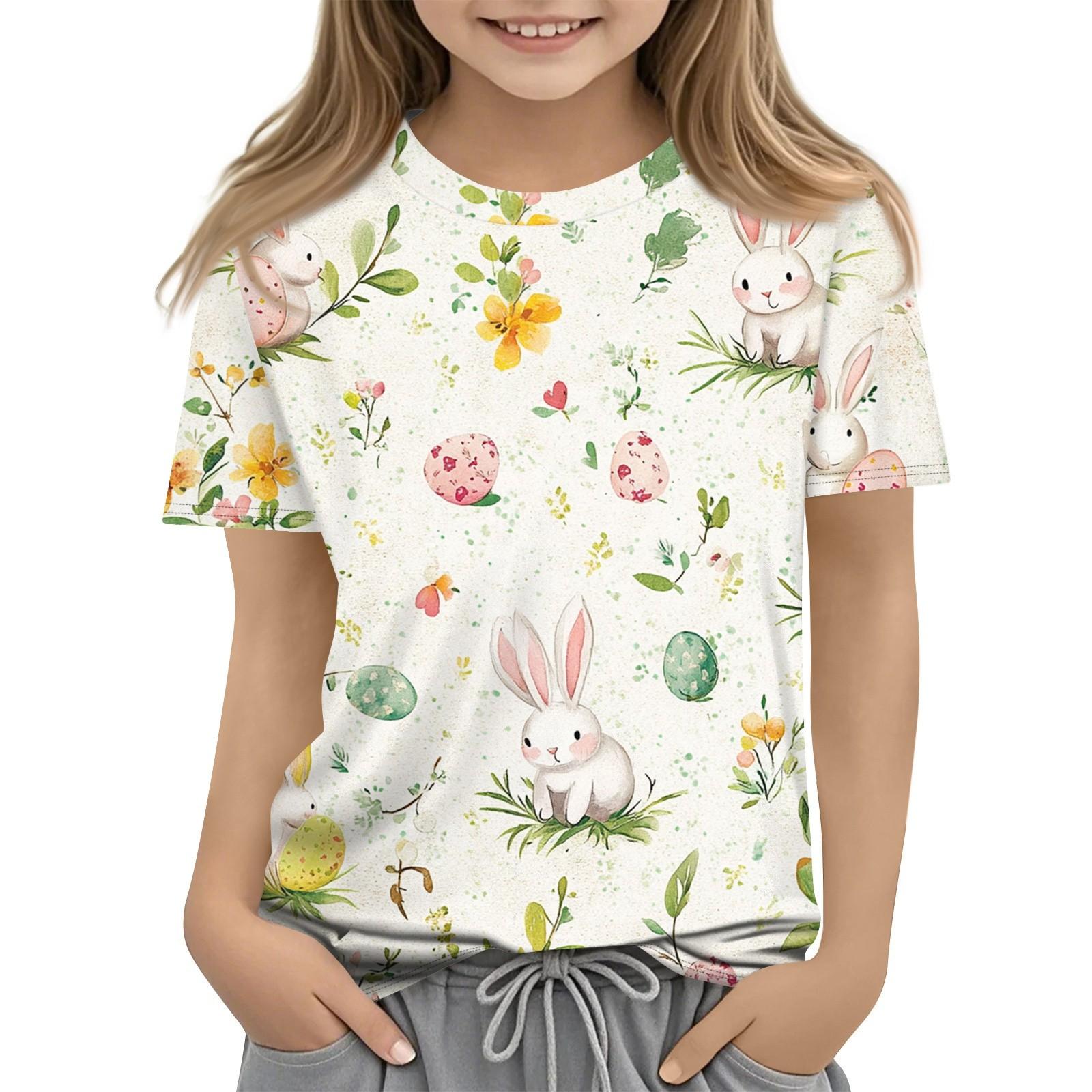 

Детская модная повседневная футболка с коротким рукавом и принтом в виде Пасхи и круглым вырезом 150