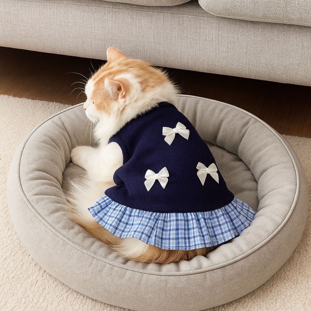 Korean Style Dog Princess Skirt Breathable Cat Bow Dress Comfort Pet Strap Dress  Pet Party