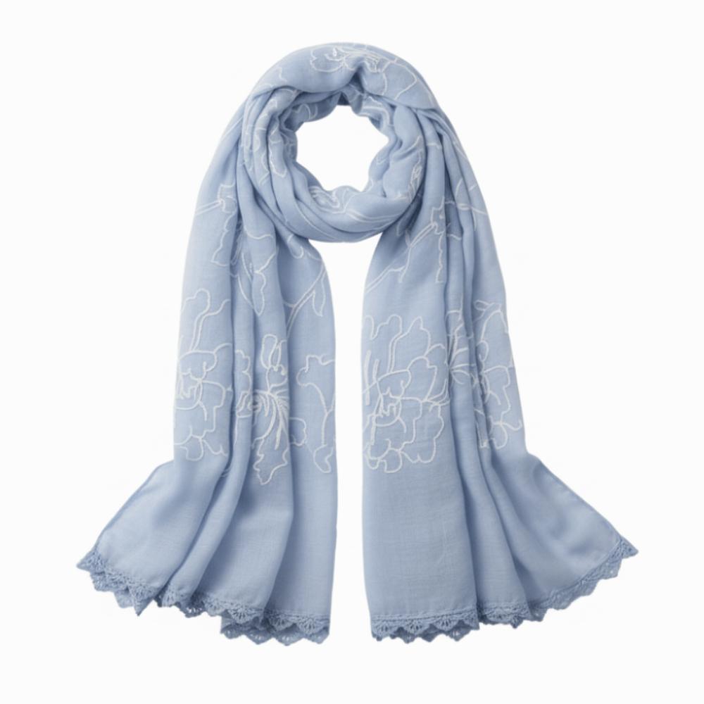 

Literary Elegant Embroider Scarf 180*90Cm Thin Sunscreen Shawl Plain Design Embroider Stitch Shawls Wraps for Women синий
