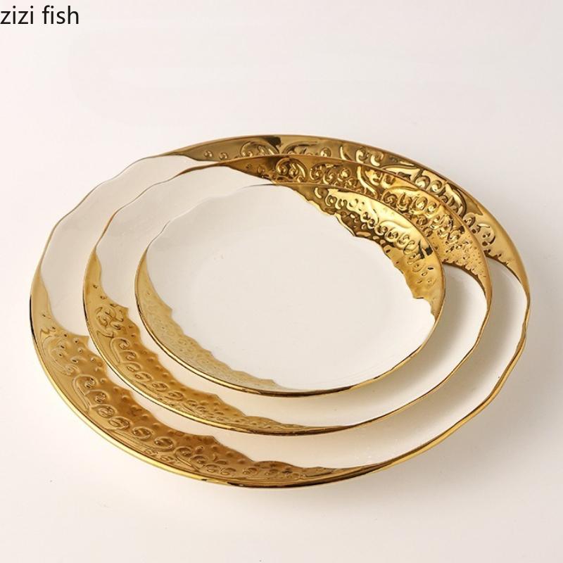 Golden Edged Ceramic Dining Plate Western Style Steak Plate Pasta Dish Sushi Plates Salad Bowl Serving Plates Dessert Bowl Dish