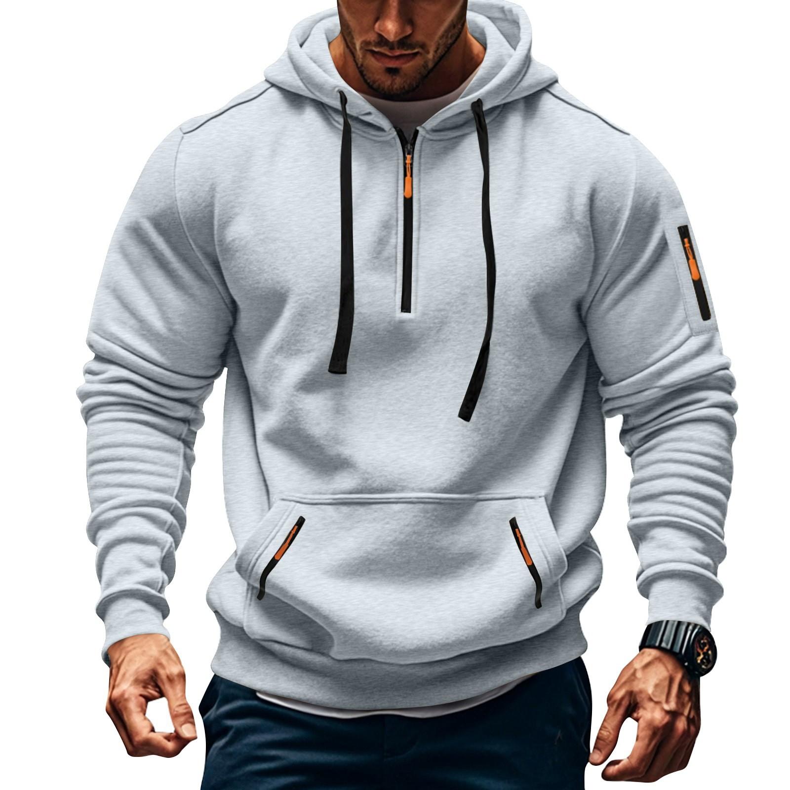

Мужская толстовка с капюшоном на молнии, карманный кардиган, мужская спортивная повседневная толстовка большого размера L светло-серый