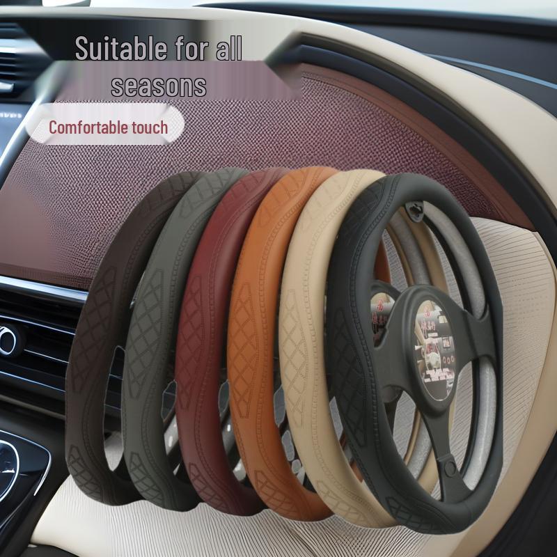Nappa Leather Embossed Car Steering Wheel Cover - Four Seasons, Comfortable Grip