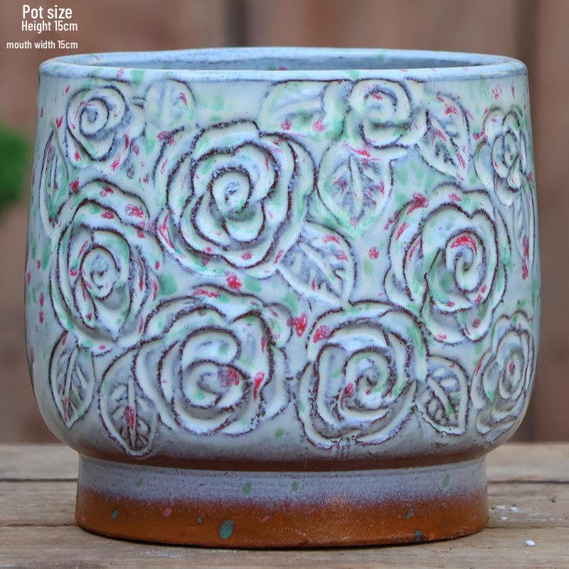 Stor Handgjord Keramik Kruka för Suckulenter och Grönska, Andningsbar Lerkruka i Lila Lera