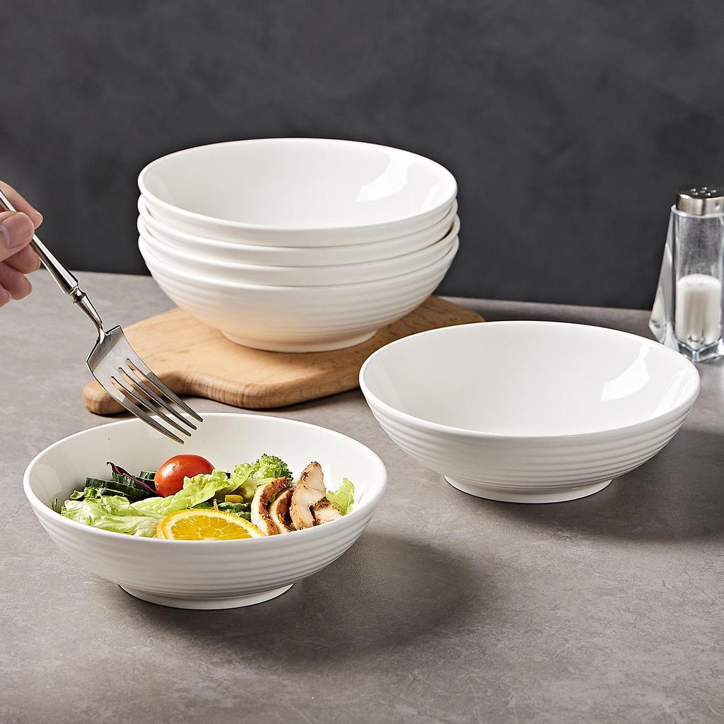 Reines Weißes Keramikschüssel- & Teller-Set: Einfaches Geschirr für Suppe, Nudeln & Reis