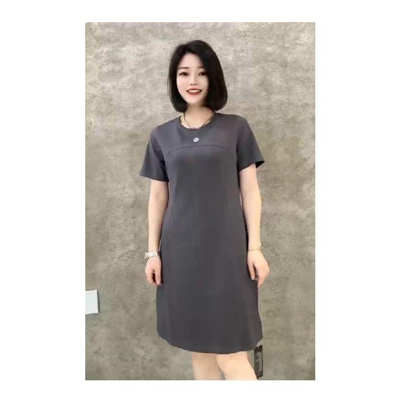 

Nordic Foreign Trade Order! Elegant Workplace Women Summer Cotton Nylon round Neck Short sleeve Three-Dimensional Craft Portable Dress Solid Grey L