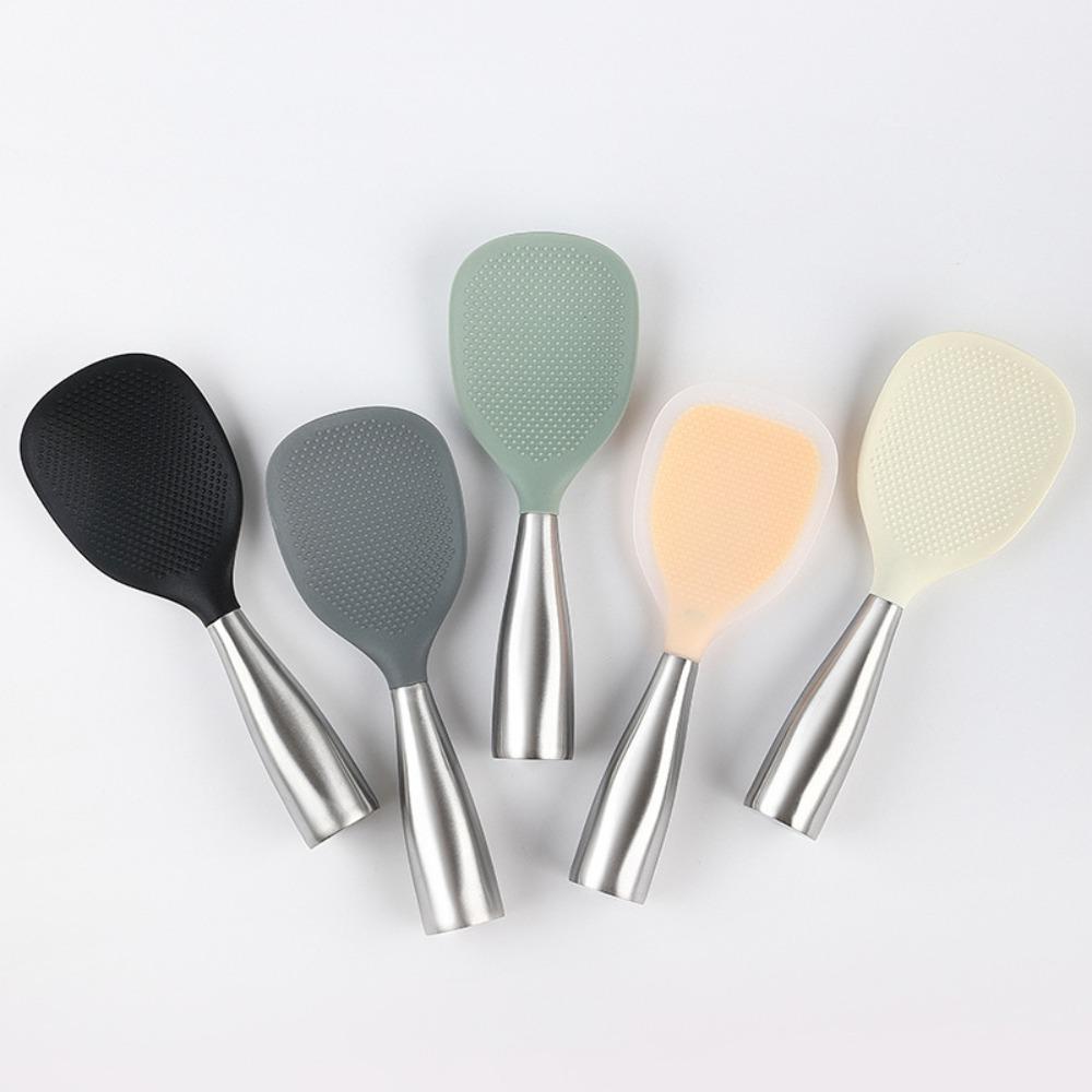 Stainless Steel Handle Silicone Rice Spoon Non-stick Rice Paddle Kitchen Tableware Rice Scoop  Home