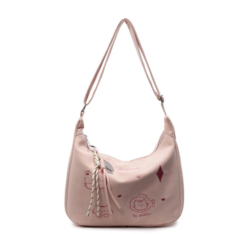 2025 new Korean version of casual niche design tote bag, student class commute fashion soft leather shoulder messenger bag