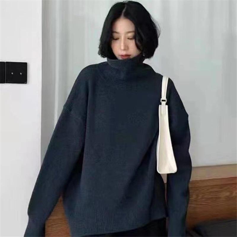 Autumn And Winter Thickened Turtleneck Women's Loose All-match Knitted Pullover Sweater Lazy Wind Bottoming Shirt Outer Wear Women
