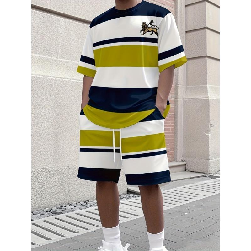 Men's Athletic Set Two-Piece Set Crew Neck Short Sleeve Top & Shorts Men's Running Outfit Plus Size T-Shirt Men's Summer T-Shirt