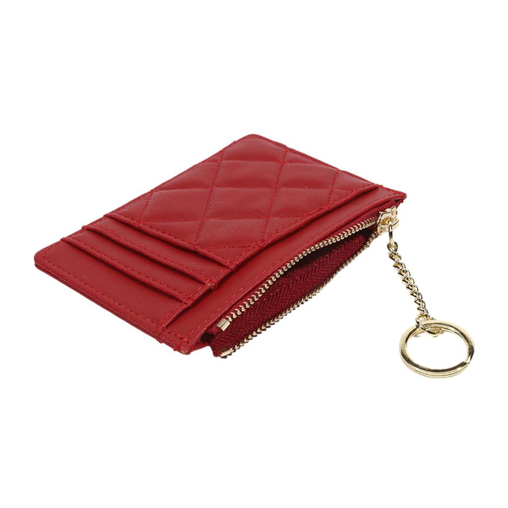 Mote Ensfarget Ultratynn Kort Lommebok Klips Enkel Diamantrutemønster Glidelås Flerspors Kortholder PU Liten Myntpung med Nøkkelring