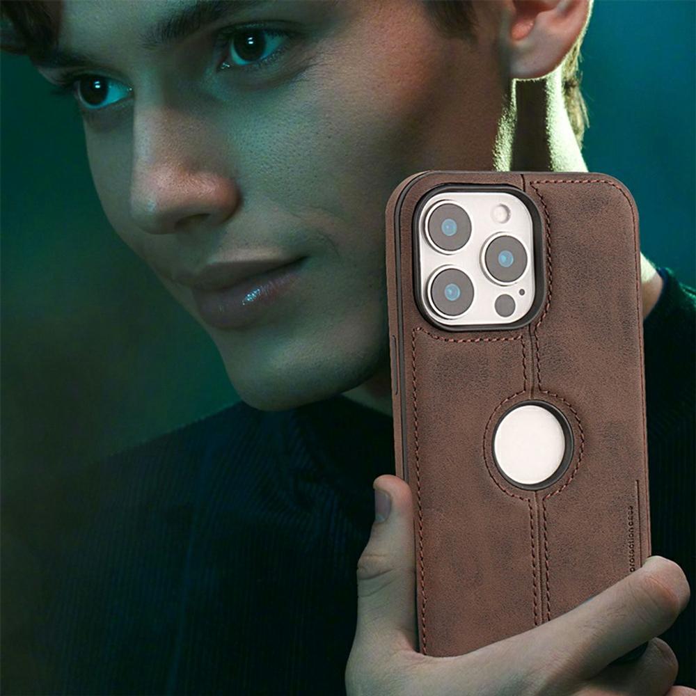 For iPhone 15 Pro Max Case Central Axis with Logo Cutout PU Leather+PC Phone Back Cover