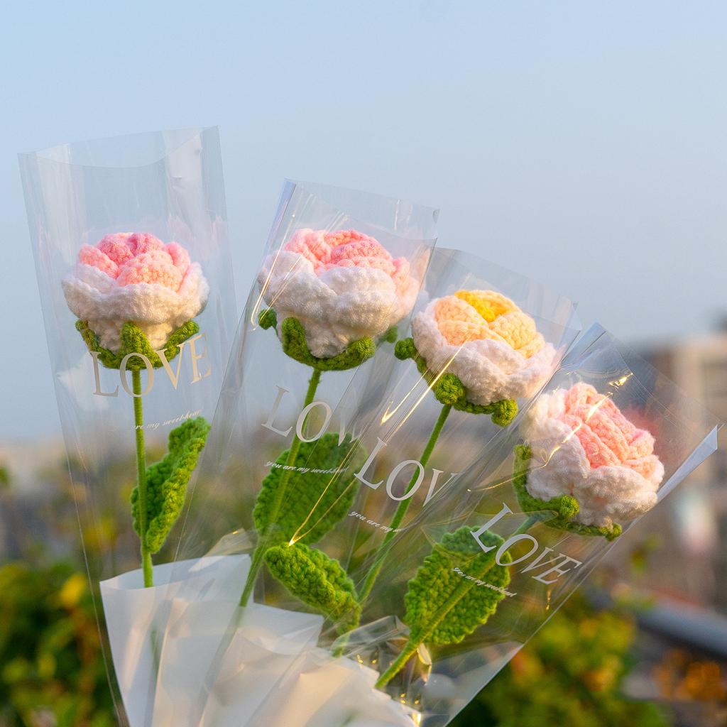 Knitting Flower Rose Tulips Daisy Single Bouquet Simulation Flower Home Decoration Wedding Hand-Knitted Crochet Fake Floral Gift