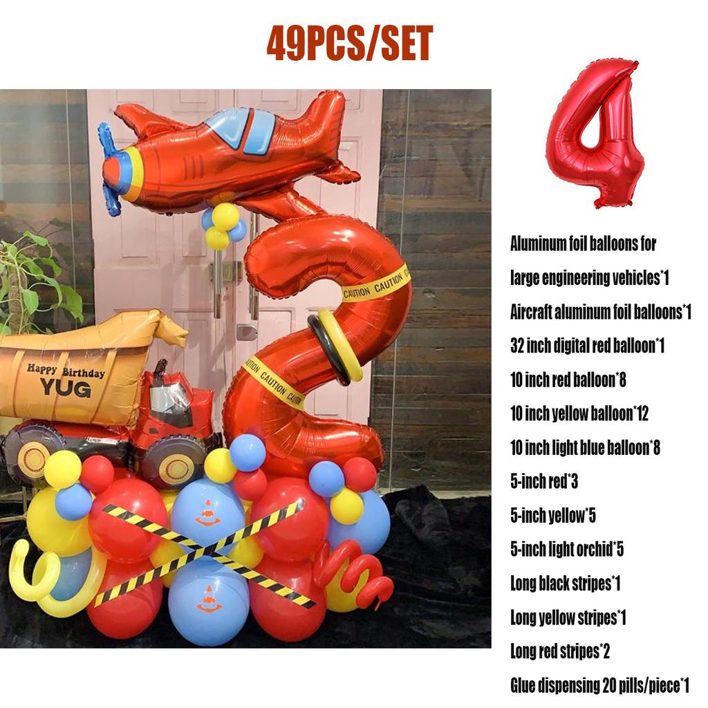 49 sztuk czerwony samolot pojazd inżynieryjny cyfrowe balony urodzinowe dekoracje na imprezę urodzinową dla dzieci chłopiec 32 Cal czerwona cyfra piłka artykuły dekoracyjne dla dzieci