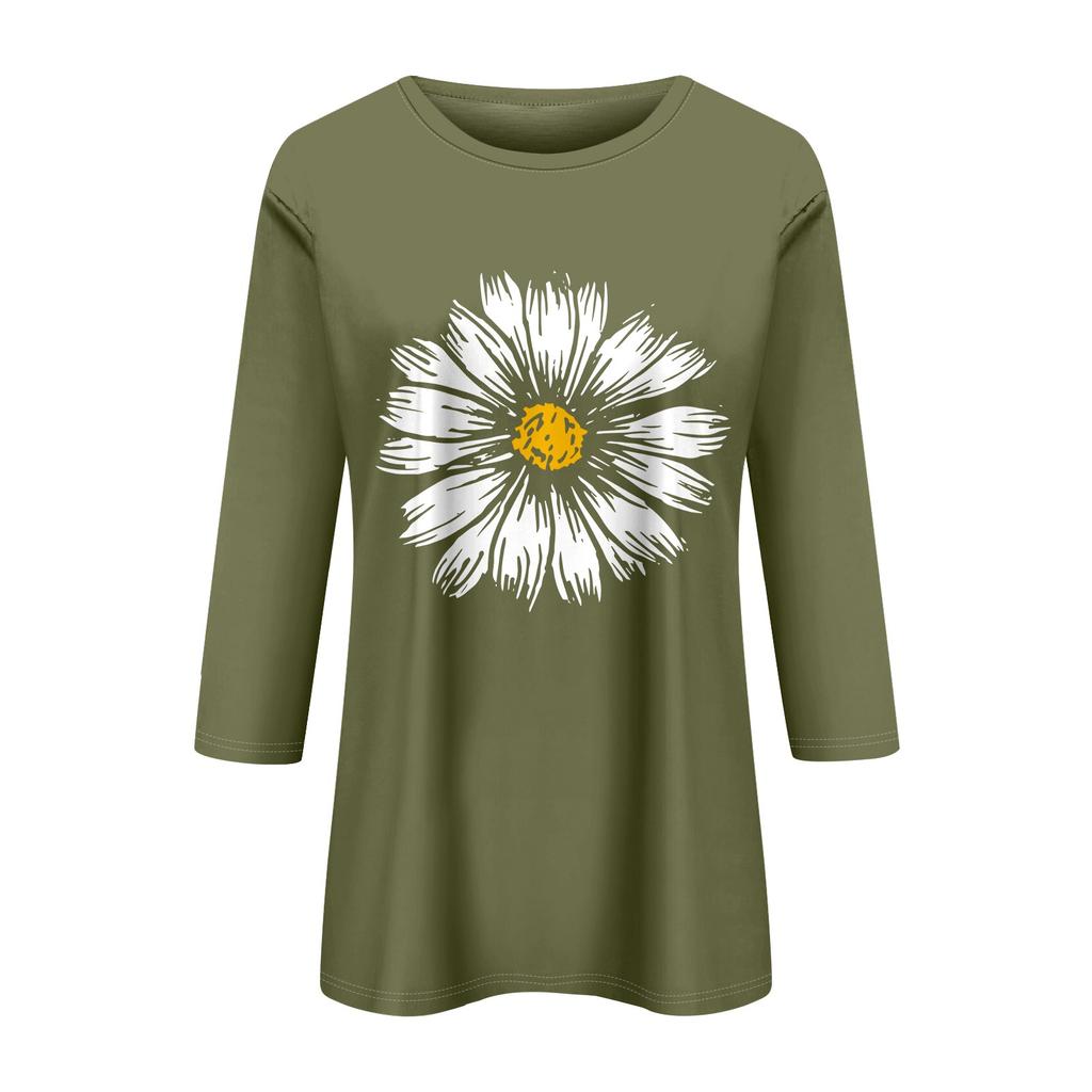 Damenmode, lässig, bedruckt, sieben Ärmel, Rundhalsausschnitt