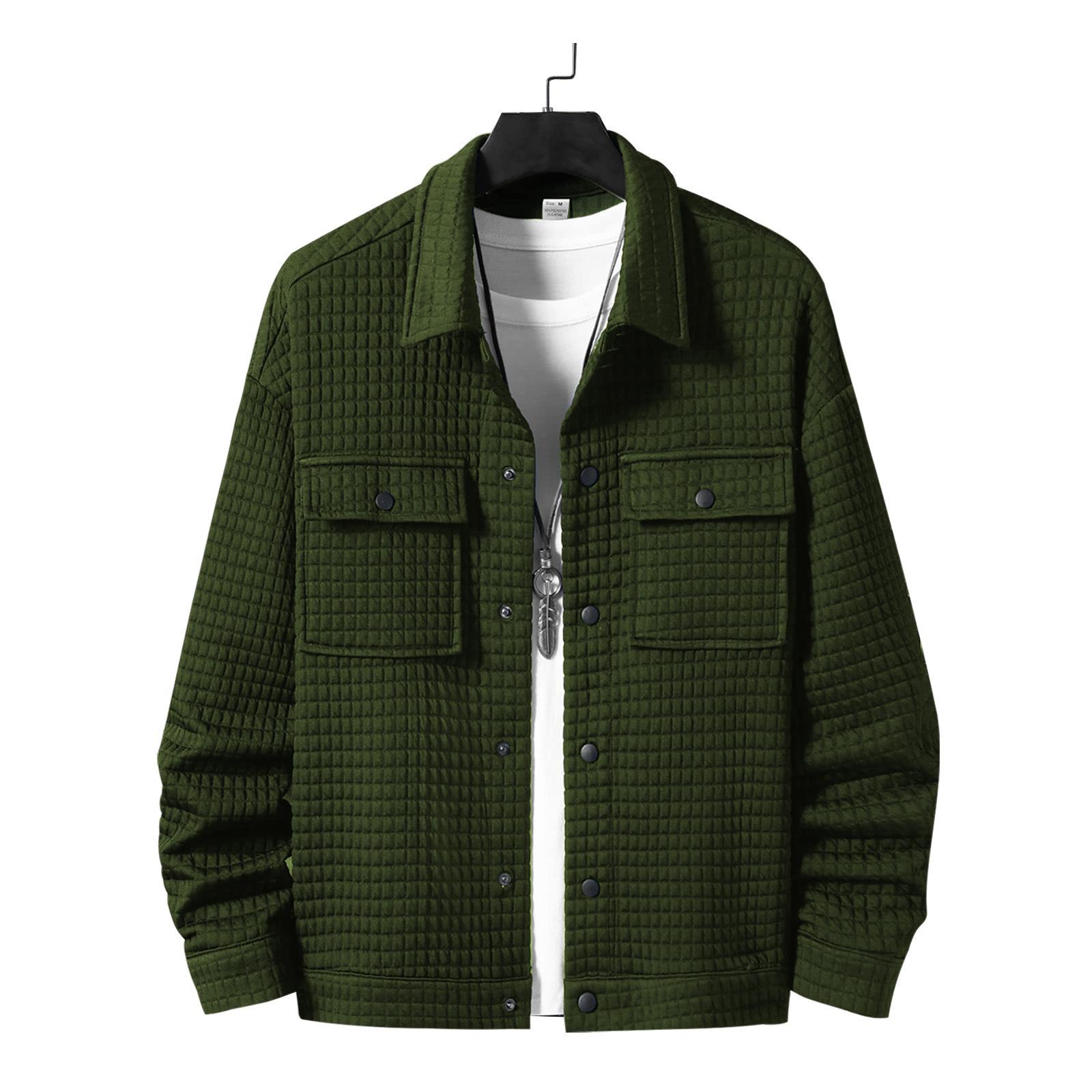 

Fall 2025 Outerwear, Men s Casual Top, Jacquard, Small Checkered, Loose Fit Jacket, Shirt, Suitable for Autumn and Winter Wear XXXL зелений