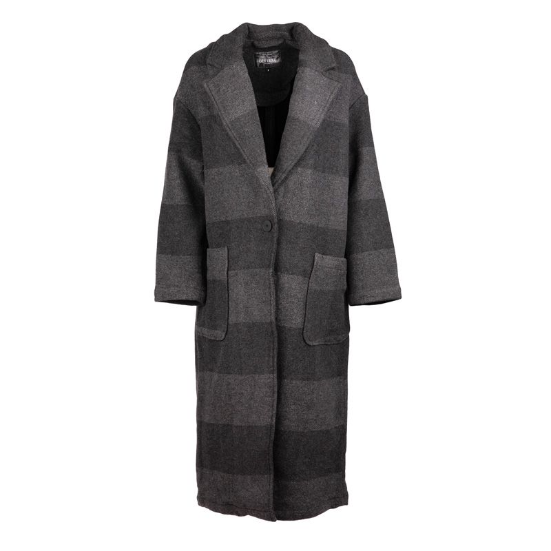 Manteau droit longue à rayures noir et gris Femme DEELUXE 74