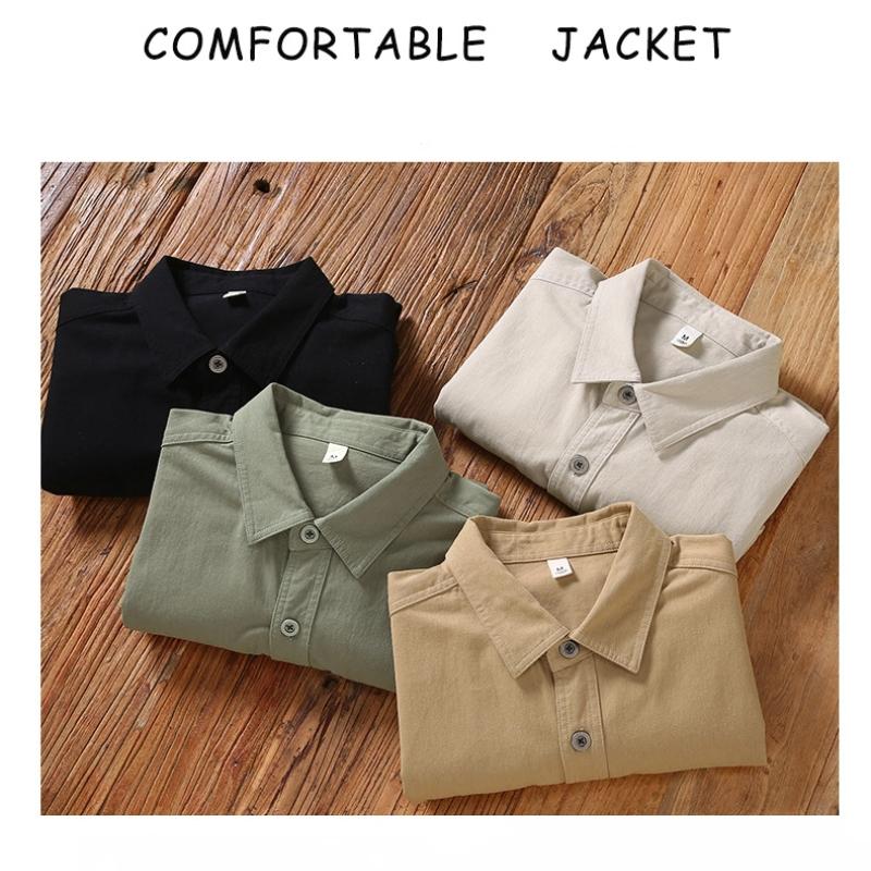 American Retro Style Cargo Long Sleeve Shirt Men Spring Fall Pure Cotton Casual Shirts Double Pocket Square Thin Button Jackets for Men