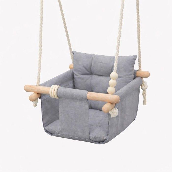 Balançoire bébé en bois - GINGER HOME Scandi - Assise coton douce - Structure bois massif - Charge 30 kg