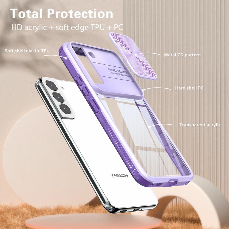 Nárazuvzdorný pancéřový průhledný kryt na telefon pro Samsung Galaxy S25 S24 S23 S22 Ultra Plus S21 S20 FE A54 Kryt s posuvným okénkem na ochranu fotoaparátu