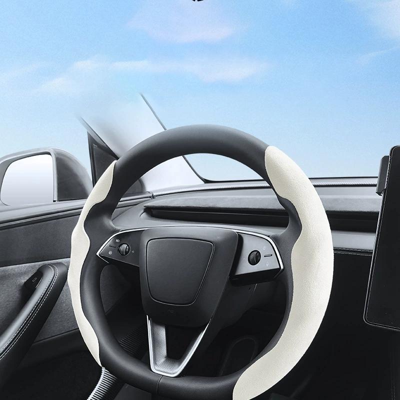 For Tesla Model Y Juniper 2025+ Steering Wheel Cover All Season Universal Deer Suede Sports Steering Wheel Cover