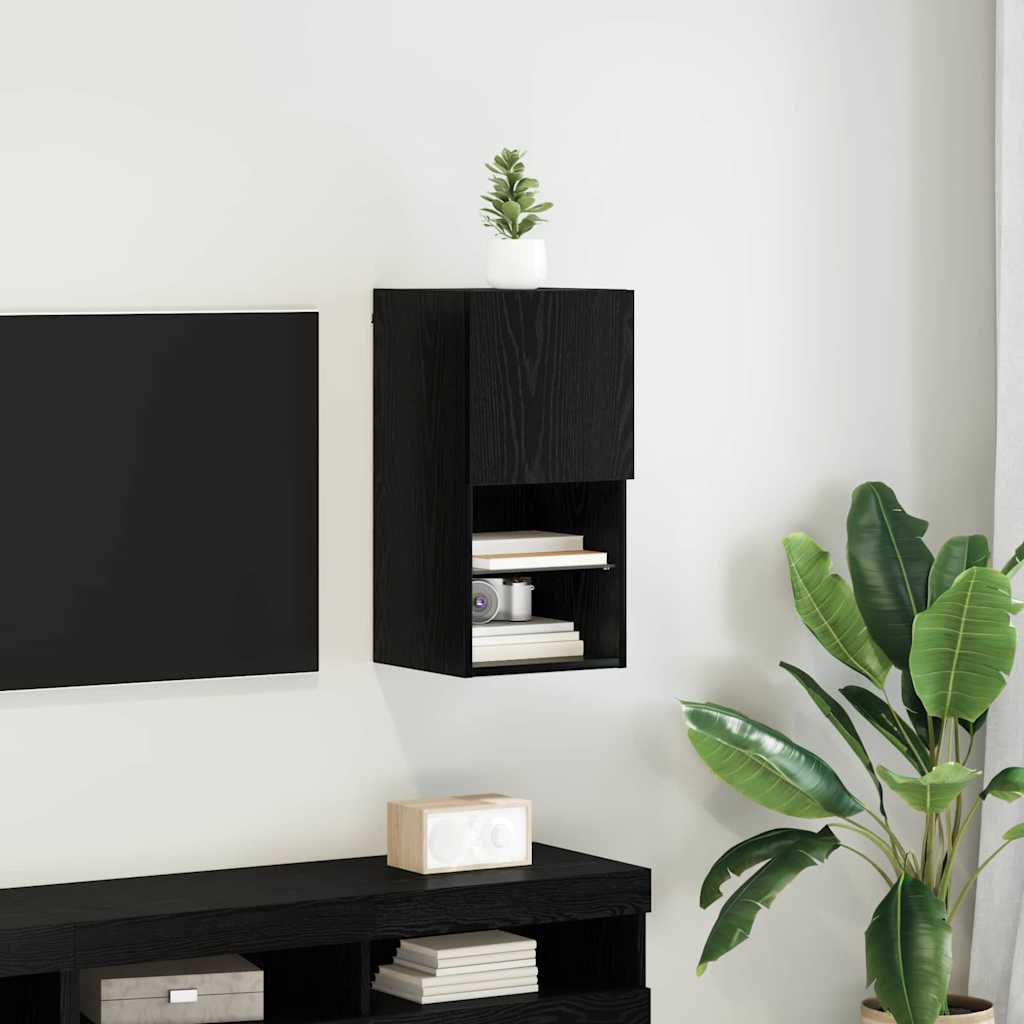 Wall Mounted TV Cabinet Black Oak Effect Particleboard