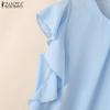 ZANZEA Women Casual Round Neck Ruffles Short Sleeve Loose Blouse