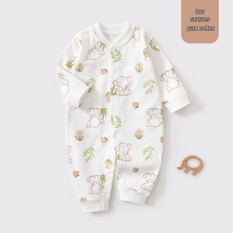 Pure Cotton Baby Romper: Open Front, Class A, for 0-12 Months, Spring/Autumn, Newborn Outerwear, Crawling Suit, Single-Layer Base.