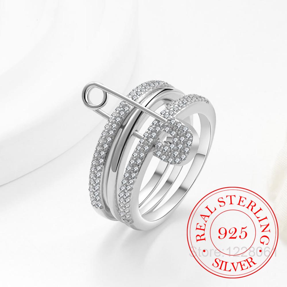 925 Sterling Silver Jewelry 3 Seperate Color Crystal Paperclip Finger Rings for Women Wedding Party Jewelry Girls Friend Gift
